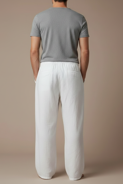 Pantalon Fluide Blanc Ample Lin Imprimé Soleil Cordon - vue 2