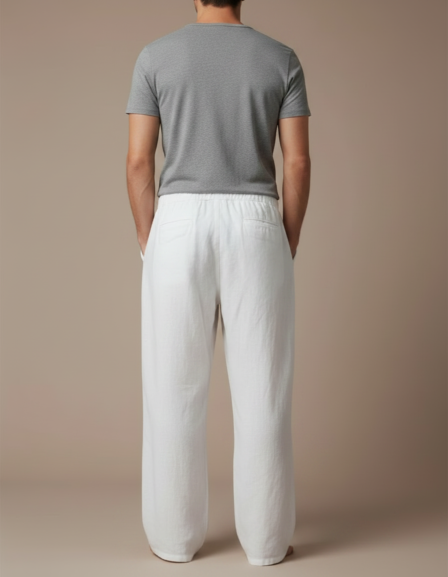 Pantalon Fluide Blanc Ample Lin Imprimé Soleil Cordon - vue 2