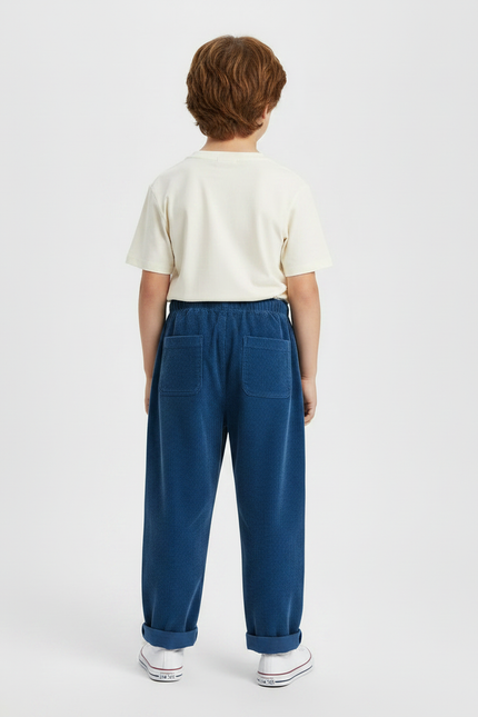Pantalon Fluide Bleu Côtelé Ample Décontracté Enfant - Cordé - vue 2
