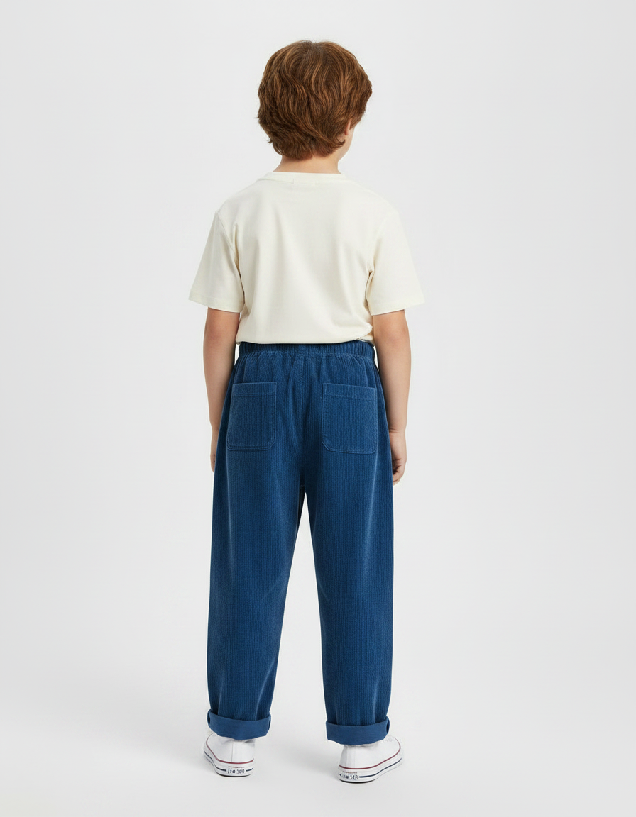 Pantalon Fluide Bleu Côtelé Ample Décontracté Enfant - Cordé - vue 2