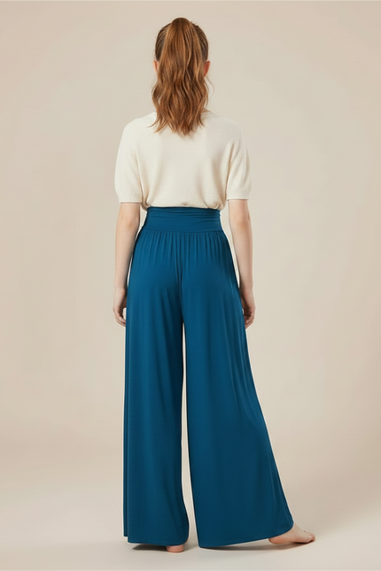 Pantalon Fluide Bleu Canard Ample Taille Haute Danse - Viscose - vue 2