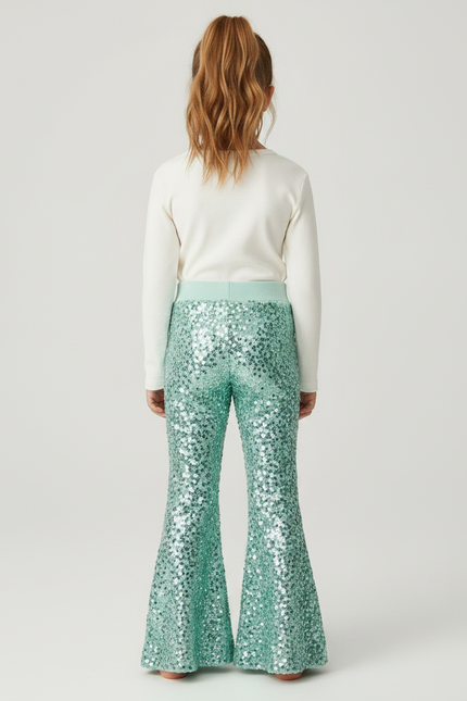 Pantalon Fluide Paillettes Vert Évasé Scintillant Confortable - Maille - vue 2