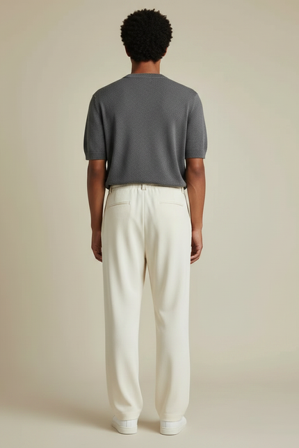 Pantalon Fluide Écru Ample Décontracté Homme Léger - Beige Polyester - vue 2