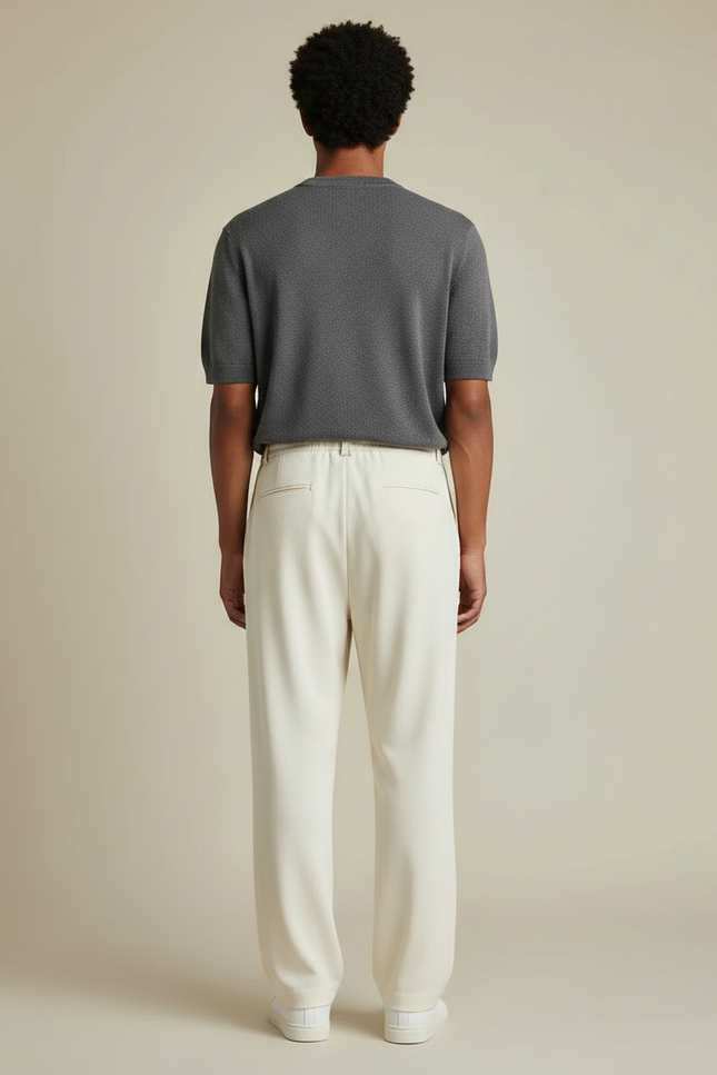 Pantalon Fluide Écru Ample Décontracté Homme Léger - Beige Polyester - vue 2