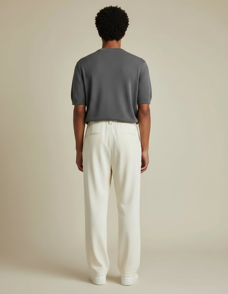 Pantalon Fluide Écru Ample Décontracté Homme Léger - Beige Polyester - vue 2