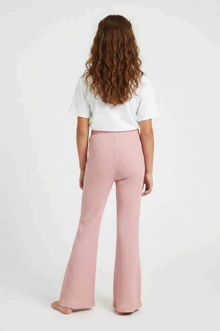 Pantalon Fluide Rose Côtelé Évasé Confortable Fille - Maille - vue 2