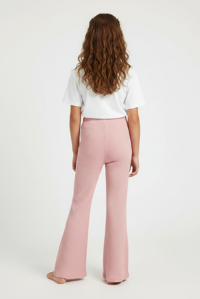 Pantalon Fluide Rose Côtelé Évasé Confortable Fille - Maille - vue 2