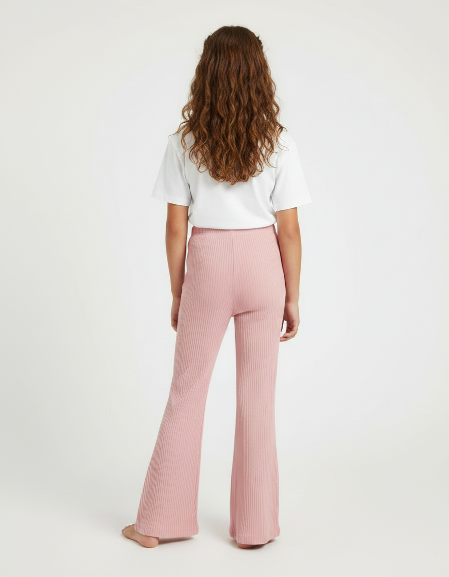 Pantalon Fluide Rose Côtelé Évasé Confortable Fille - Maille - vue 2