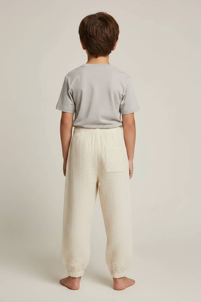 Pantalon Fluide Écru Coton Ample Décontracté Enfant - Beige - vue 2