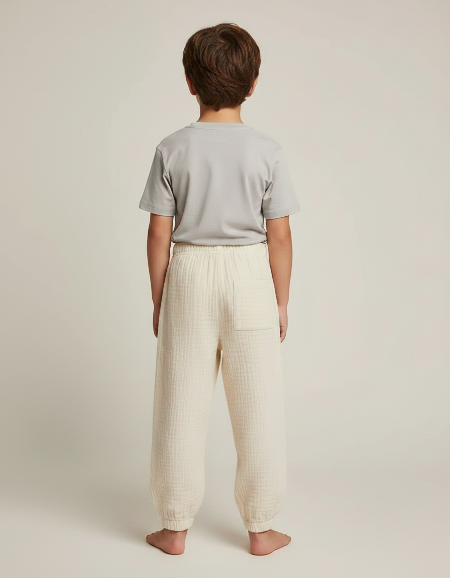 Pantalon Fluide Écru Coton Ample Décontracté Enfant - Beige - vue 2