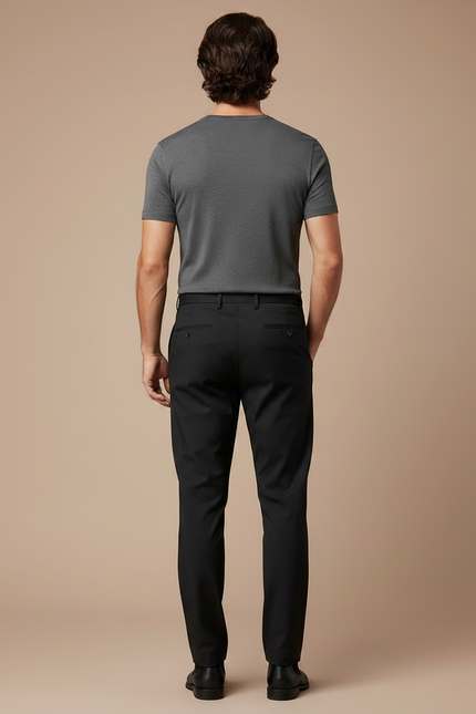 Pantalon Fluide Noir Droit Homme Élégant Stretch - Polyester - vue 2