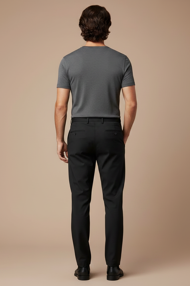 Pantalon Fluide Noir Droit Homme Élégant Stretch - Polyester - vue 2