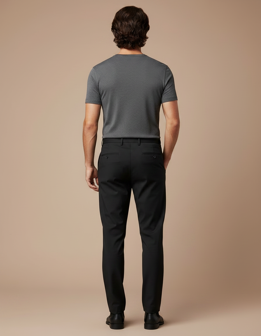Pantalon Fluide Noir Droit Homme Élégant Stretch - Polyester - vue 2