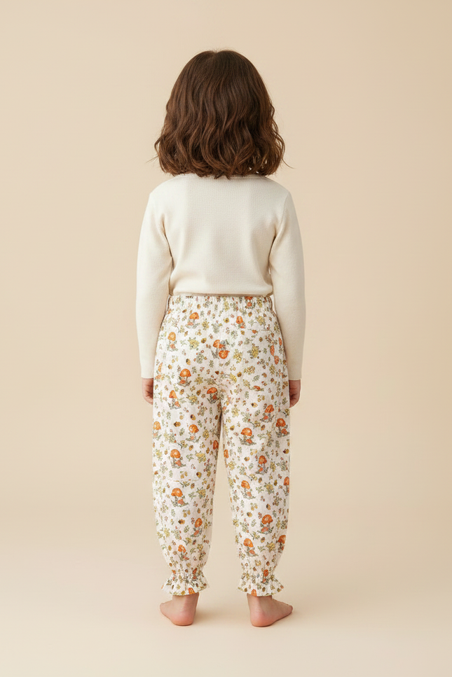 Pantalon Fluide Écru Imprimé Champignons Fleuri Ample Coton - vue 2