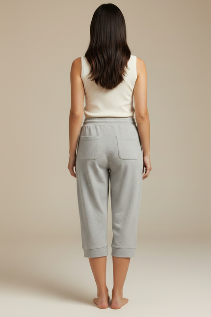 Pantalon Fluide Gris Cordon Coton Décontracté Capris - Molleton - vue 2