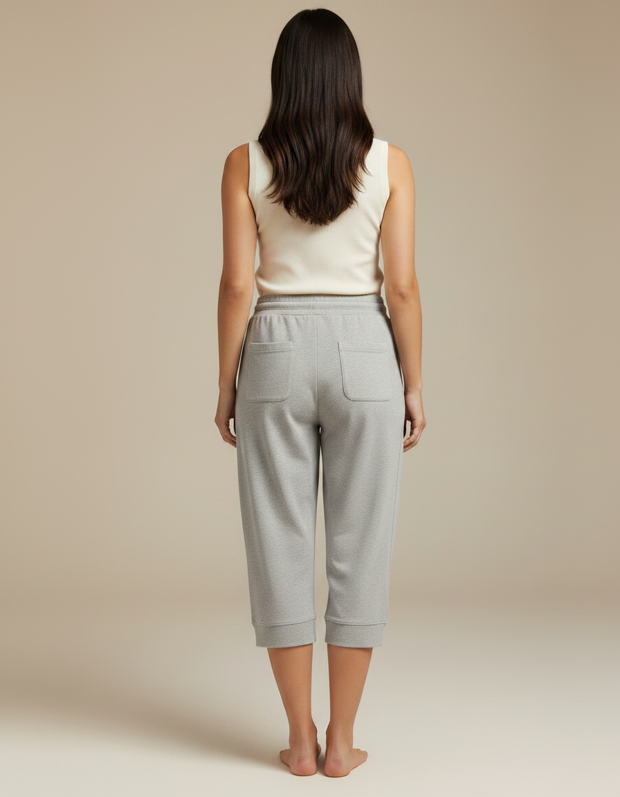 Pantalon Fluide Gris Cordon Coton Décontracté Capris - Molleton - vue 2