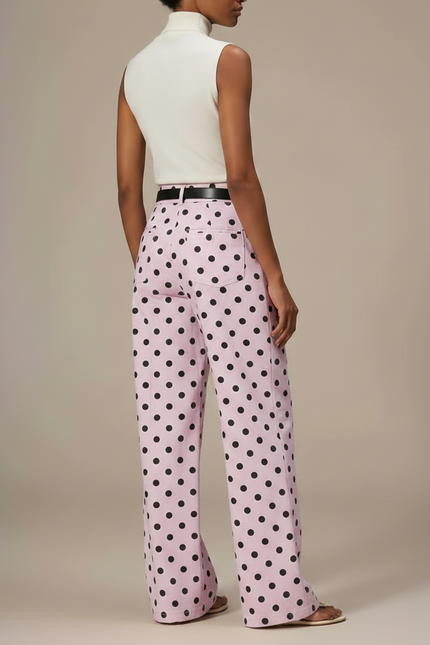 Pantalon Fluide Rose À Pois Noir Ample Décontracté Femme - Viscose - vue 2