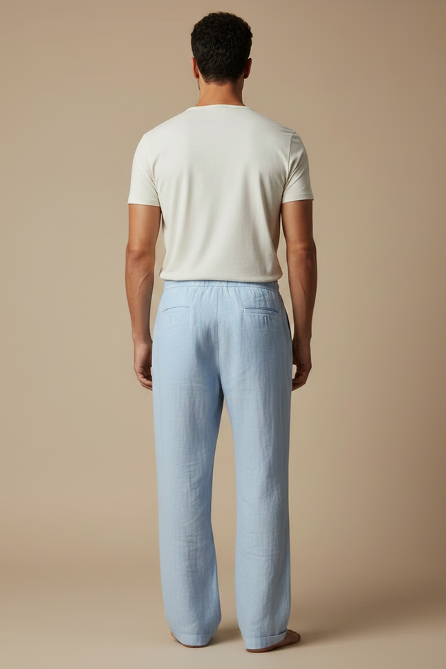 Pantalon Fluide Bleu Ciel Lin Ample Décontracté - vue 2