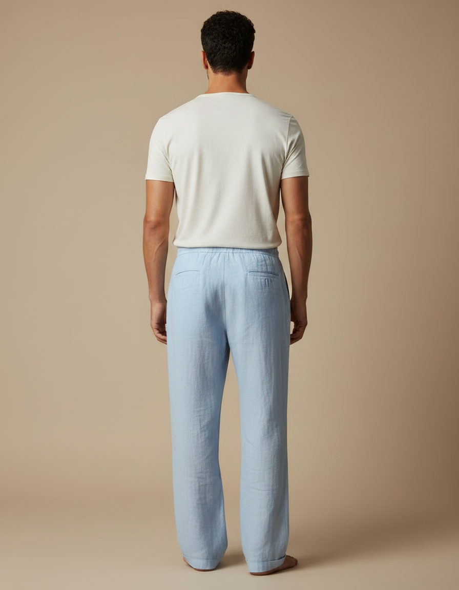 Pantalon Fluide Bleu Ciel Lin Ample Décontracté - vue 2