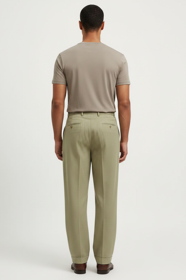 Pantalon Fluide Vert Kaki Ample Plissé Décontracté Homme - Gabardine - vue 2