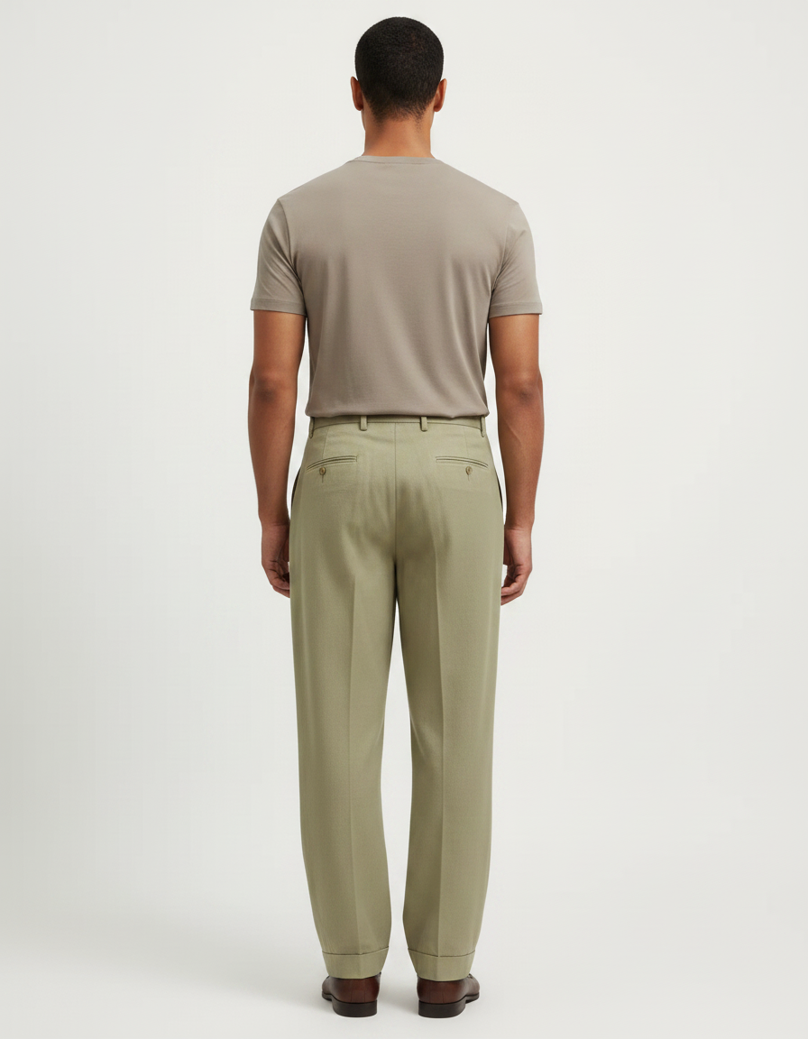 Pantalon Fluide Vert Kaki Ample Plissé Décontracté Homme - Gabardine - vue 2