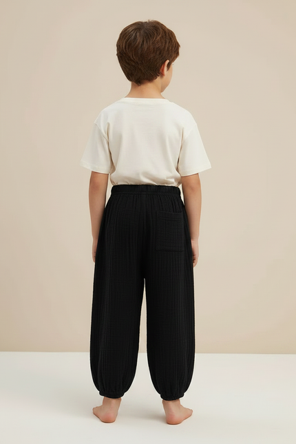 Pantalon Fluide Noir Ample Gaze Coton Unisexe - vue 2