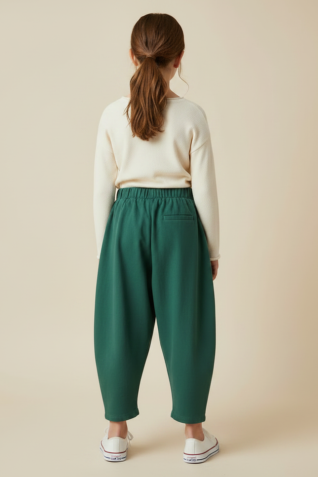 Pantalon Fluide Vert Ample Plissé Décontracté Enfant - Molleton - vue 2