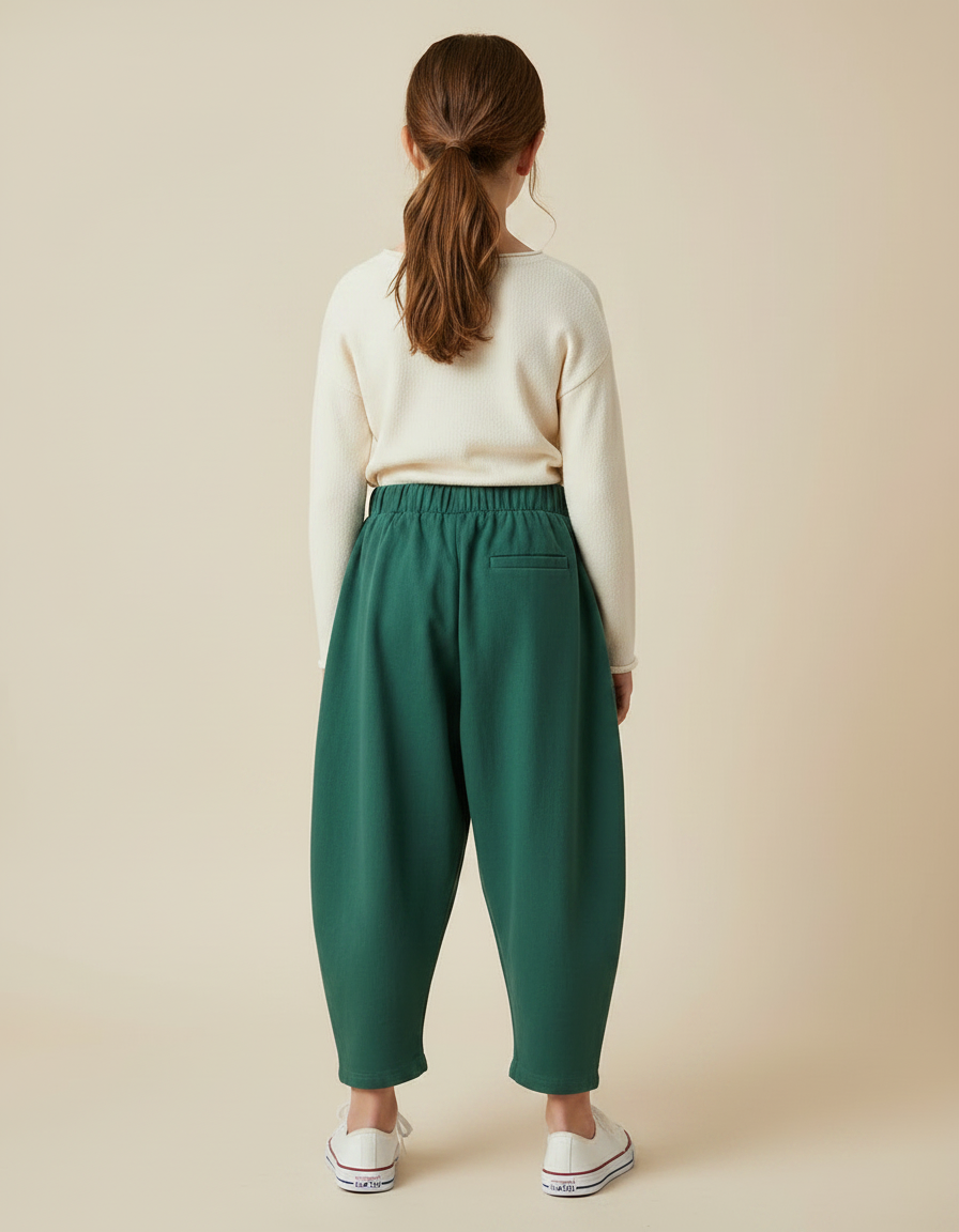 Pantalon Fluide Vert Ample Plissé Décontracté Enfant - Molleton - vue 2