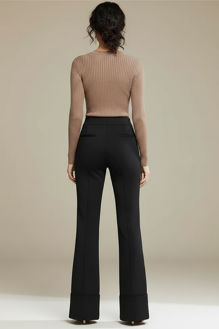 Pantalon Fluide Évasé Noir Taille Haute Élégant - Polyester - vue 2
