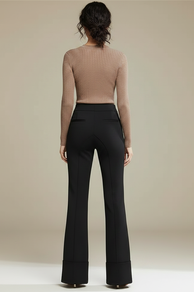 Pantalon Fluide Évasé Noir Taille Haute Élégant - Polyester - vue 2