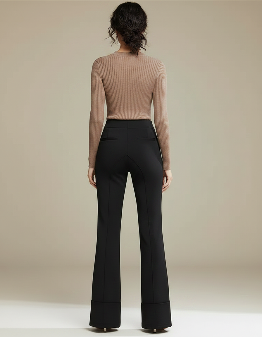 Pantalon Fluide Évasé Noir Taille Haute Élégant - Polyester - vue 2