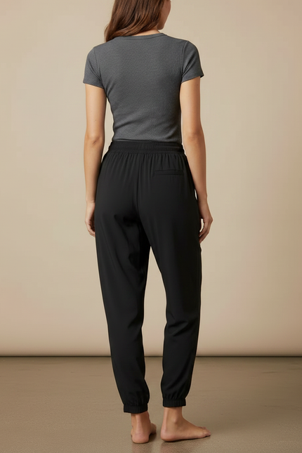 Pantalon Fluide Noir Ample Sport Jogger Femme - Polyester - vue 2