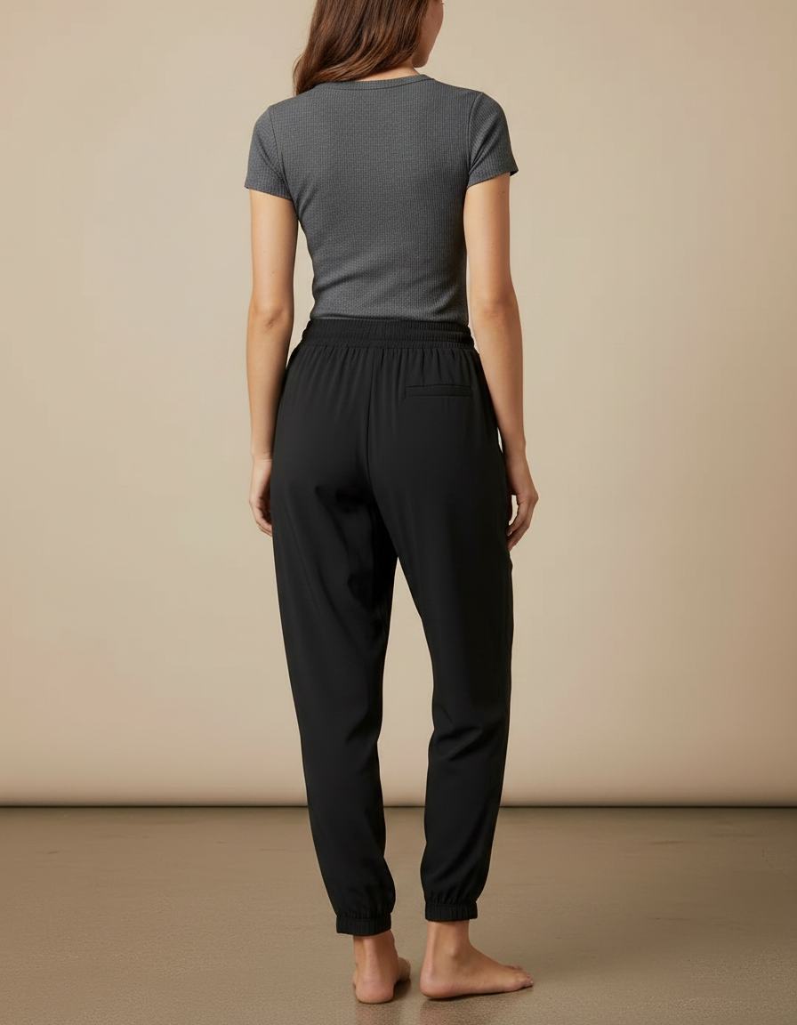 Pantalon Fluide Noir Ample Sport Jogger Femme - Polyester - vue 2