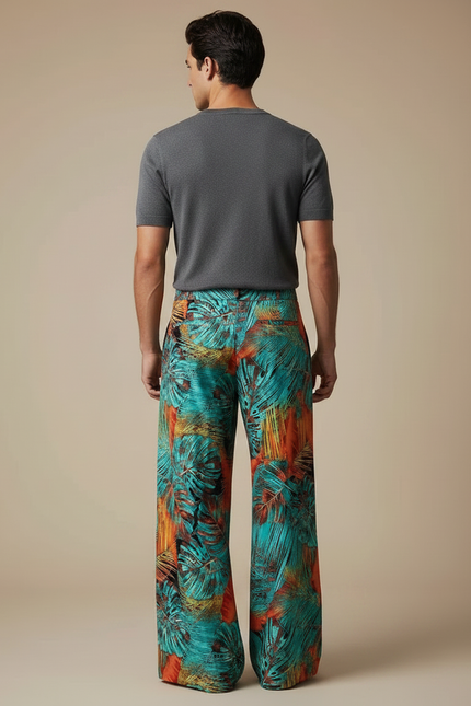 Pantalon Fluide Imprimé Feuillage Tropical Ample Homme - Viscose - vue 2
