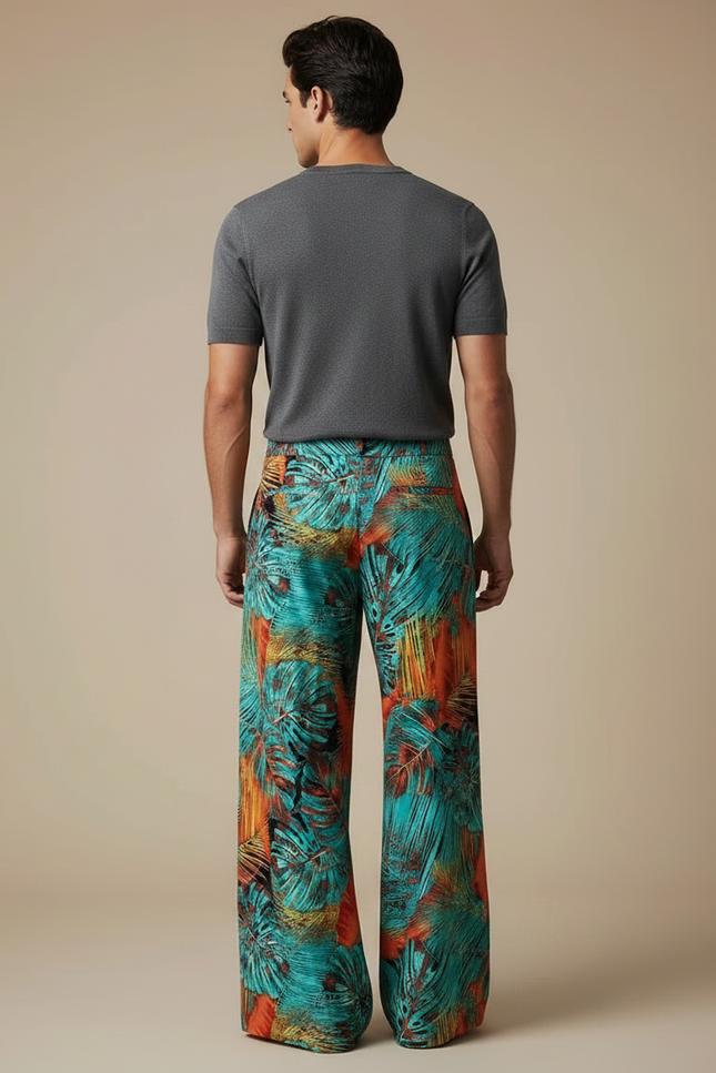 Pantalon Fluide Imprimé Feuillage Tropical Ample Homme - Viscose - vue 2
