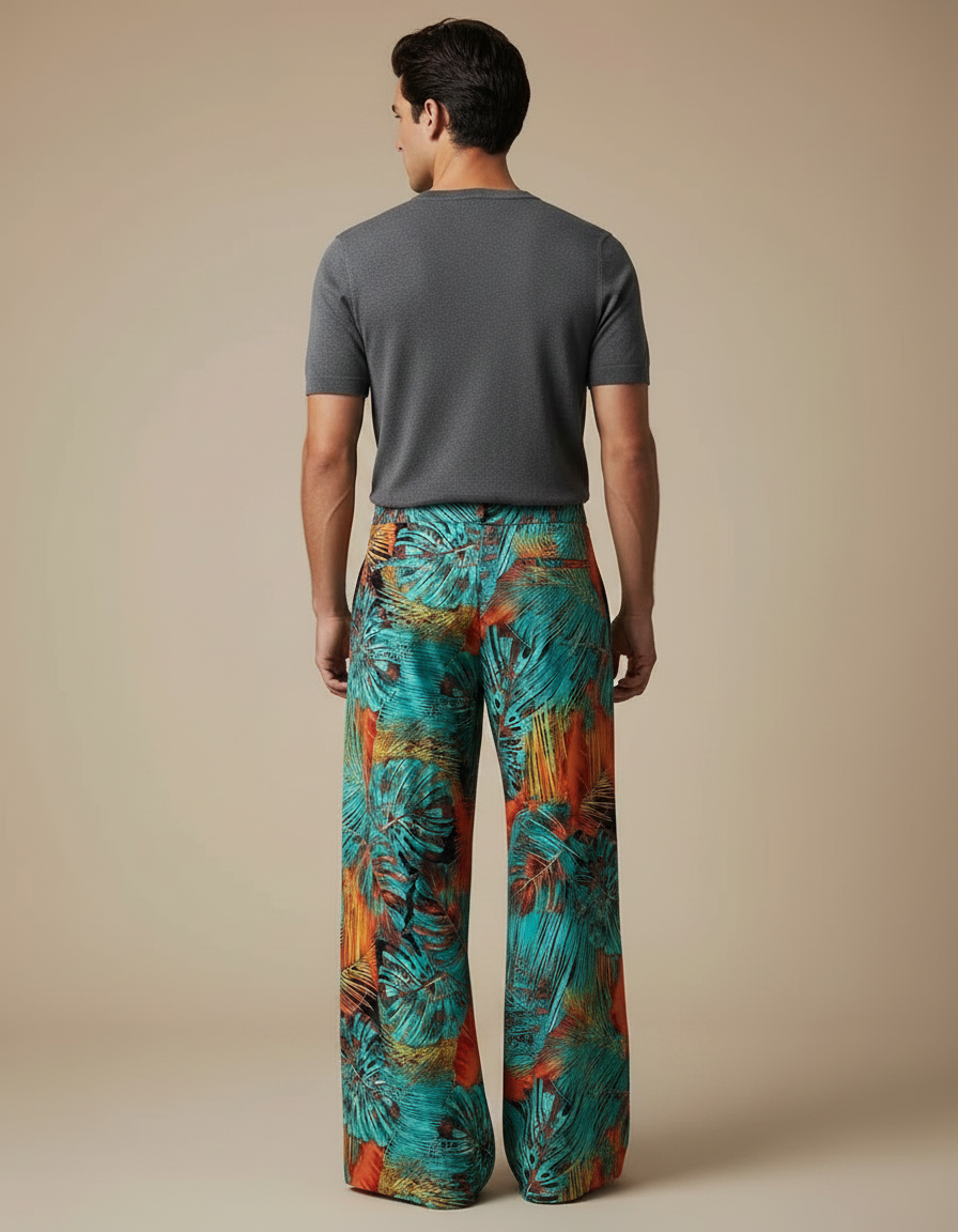 Pantalon Fluide Imprimé Feuillage Tropical Ample Homme - Viscose - vue 2