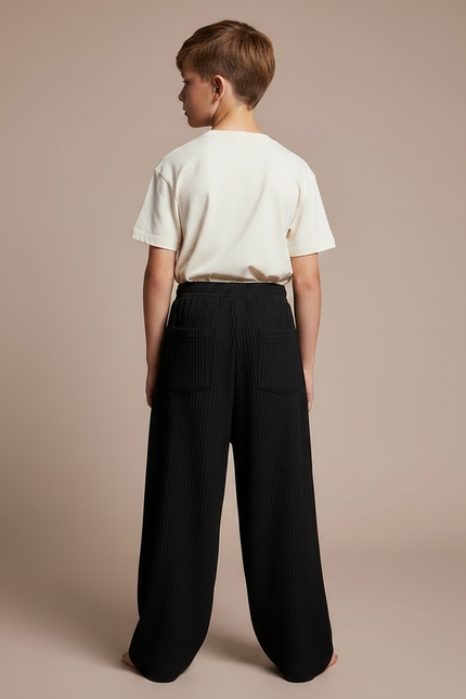 Pantalon Fluide Noir Plissé Ample Décontracté Enfant - Maille - vue 2