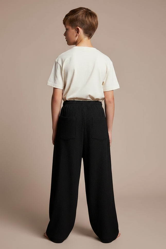 Pantalon Fluide Noir Plissé Ample Décontracté Enfant - Maille - vue 2