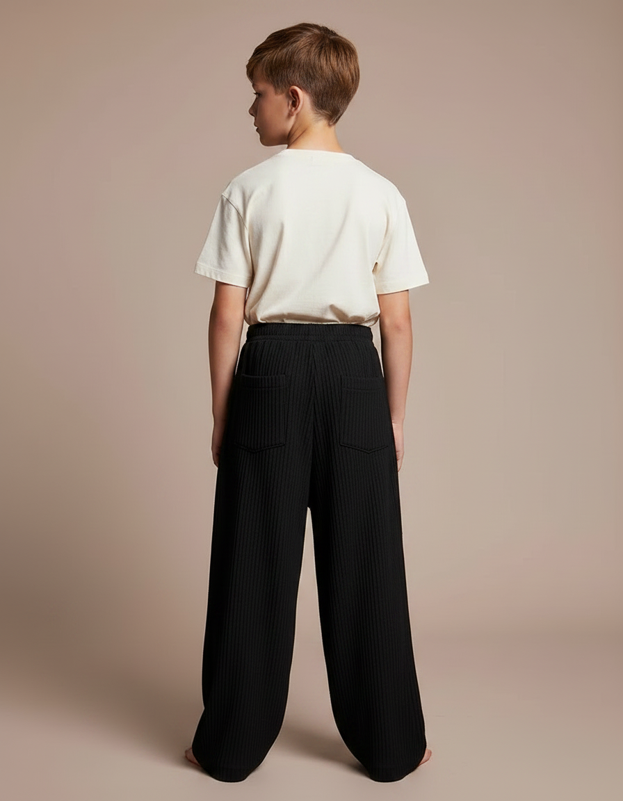 Pantalon Fluide Noir Plissé Ample Décontracté Enfant - Maille - vue 2