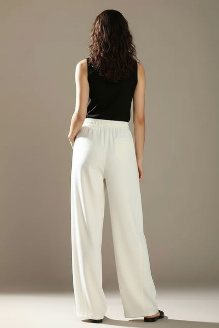Pantalon Fluide Blanc Ample Taille Haute Élégant Femme - Viscose - vue 2