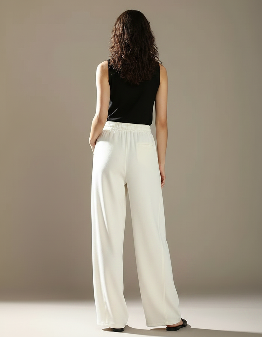 Pantalon Fluide Blanc Ample Taille Haute Élégant Femme - Viscose - vue 2