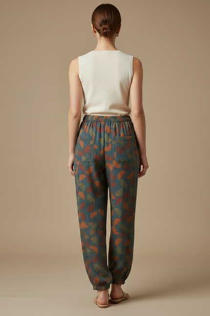 Pantalon Fluide Imprimé Feuille Ample Confortable Femme - Viscose - vue 2