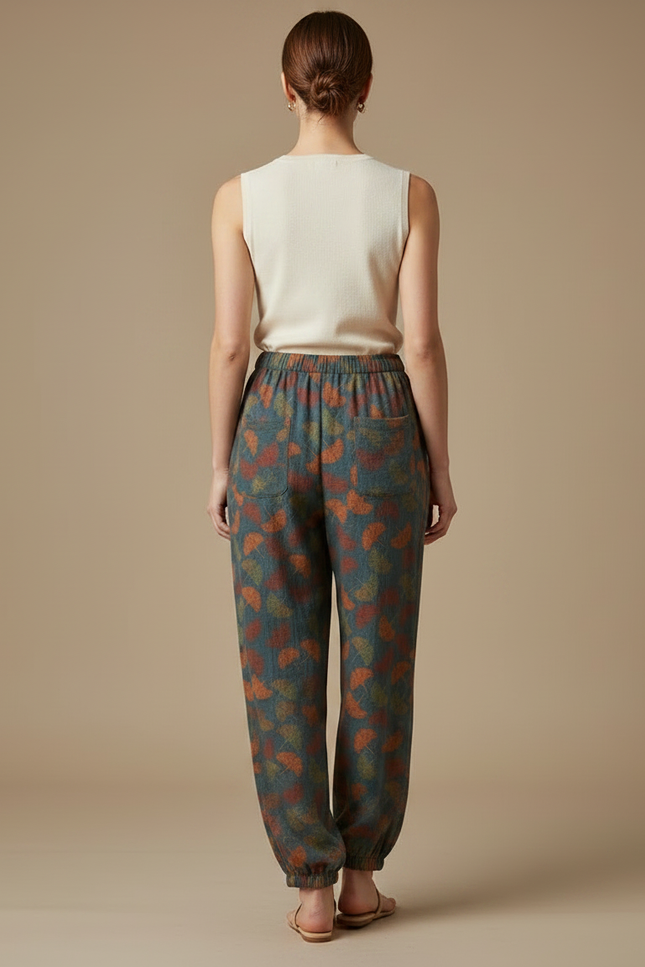 Pantalon Fluide Imprimé Feuille Ample Confortable Femme - Viscose - vue 2