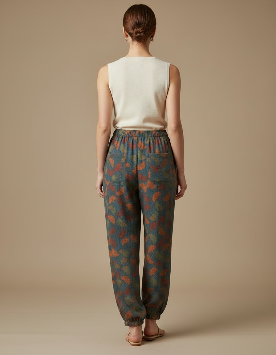Pantalon Fluide Imprimé Feuille Ample Confortable Femme - Viscose - vue 2