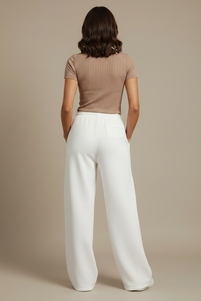 Pantalon Fluide Blanc Ample Taille Élastique Décontracté Sport - Molleton - vue 2
