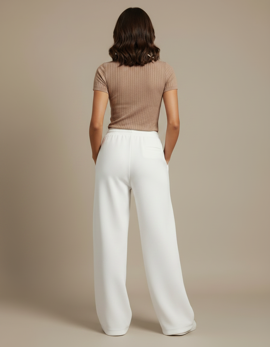 Pantalon Fluide Blanc Ample Taille Élastique Décontracté Sport - Molleton - vue 2