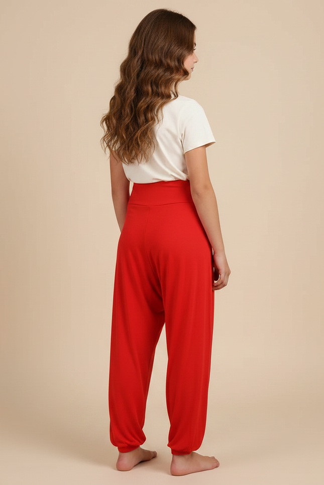 Pantalon Fluide Rouge Ample Confortable Harem - Viscose - vue 2