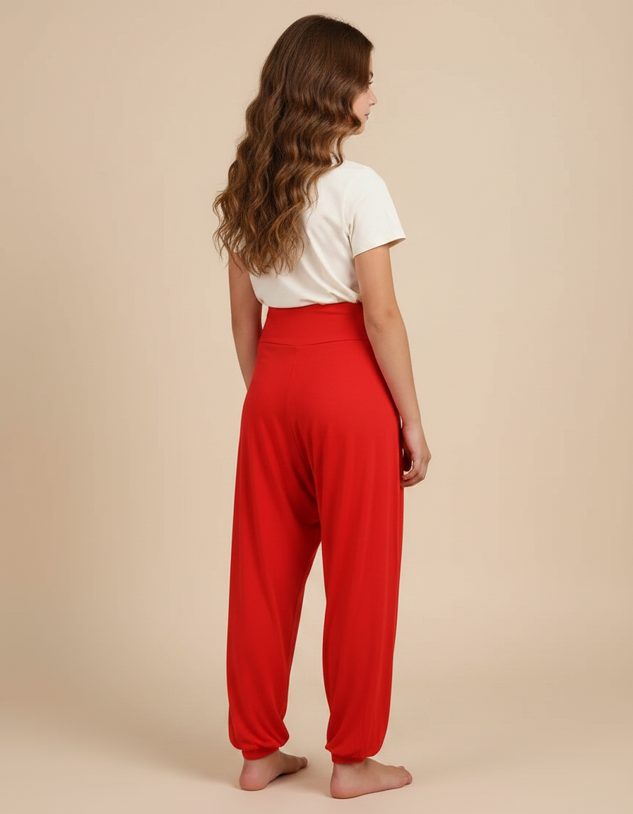 Pantalon Fluide Rouge Ample Confortable Harem - Viscose - vue 2