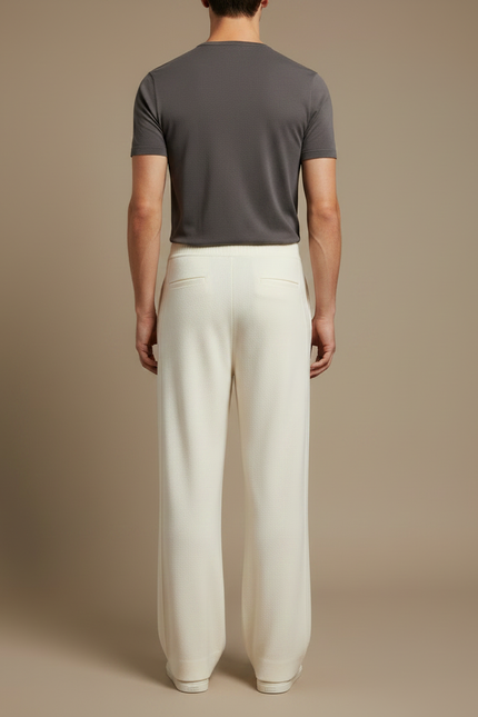 Pantalon Fluide Écru Ample Cachemire Tricoté Homme - Beige Maille - vue 2