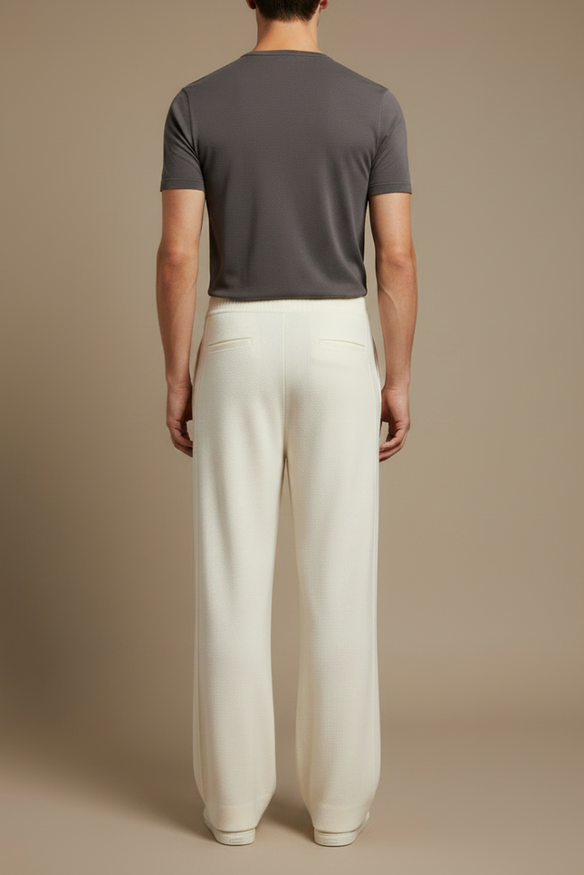 Pantalon Fluide Écru Ample Cachemire Tricoté Homme - Beige Maille - vue 2